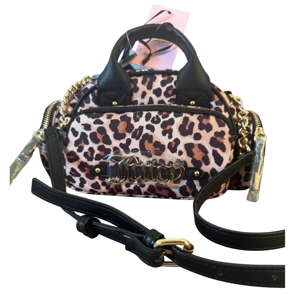 New Juicy Couture Leopard Crossbody Tote Bag Gold Tone Hardware Black‎ Trim